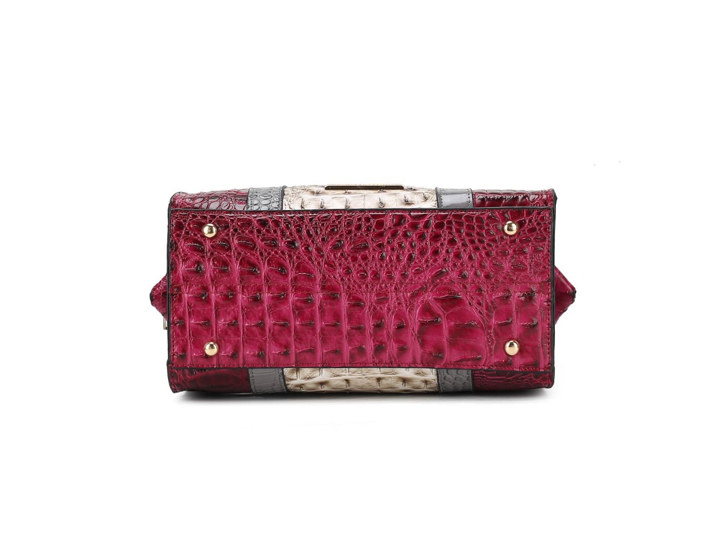A Pink Orpheus Ember Faux Crocodile-Embossed Vegan Leather Women’s Satchel bag on a white background.