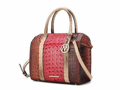 A Pink Orpheus Ember Faux Crocodile-Embossed Vegan Leather Women’s Satchel handbag.