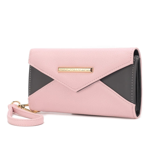 A Pink Orpheus Kearny Vegan Leather Women's Wallet Bag with a clasp.