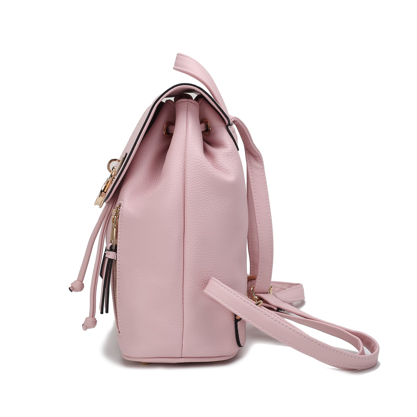 A Xandria Vegan Leather Women Backpack featuring a side zipper, made by Pink Orpheus.
