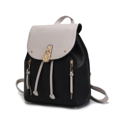 A Pink Orpheus Xandria Vegan Leather Women Backpack with gold zippers.