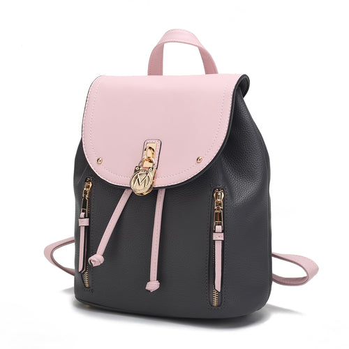 A Black and pink Xandria Vegan Leather Women Backpack with zippers by Pink Orpheus.