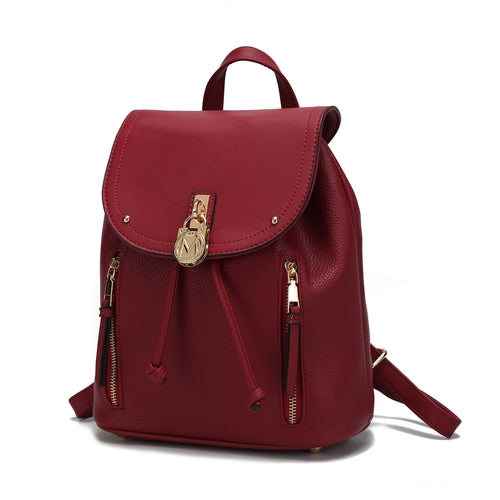 Pink Orpheus Vegan Leather Women Backpack in burgundy with gold zippers.