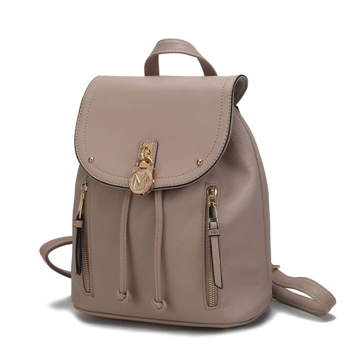 A Xandria Vegan Leather Women Backpack by Pink Orpheus with gold zippers.