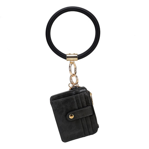 Jordyn Vegan Leather Bracelet Keychain with a Credit Card Holder on a keyring by Pink Orpheus.