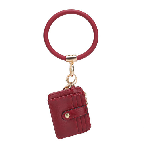 Pink Orpheus Jordyn Vegan Leather Bracelet Keychain with a Credit Card Holder.