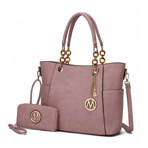 A Pink Orpheus Bonita Tote Handbag & Wallet Set Vegan Leather.