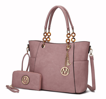 A Pink Orpheus Bonita Tote Handbag & Wallet Set Vegan Leather for a complete and stylish look.