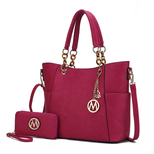 A Pink Orpheus vegan leather Bonita Tote Handbag & Wallet Set in pink.