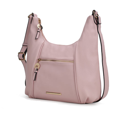 A fashion-forward Lavinia Vegan Leather Women's Shoulder Bag by Pink Orpheus with a zippered closure and golden-tone embellishments.