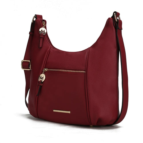 A Lavinia Vegan Leather Women’s Shoulder Bag by Pink Orpheus: a fashion-forward woman's burgundy hobo bag with an adjustable strap in vegan leather.
