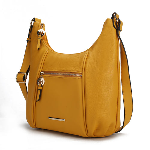 A Lavinia Vegan Leather Women's Shoulder Bag in yellow by Pink Orpheus, with a zippered closure, perfect for the fashion-forward woman.