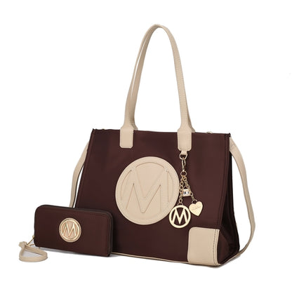 A brown and beige Louise Tote Handbag and Wallet Set Vegan Leather by Pink Orpheus.