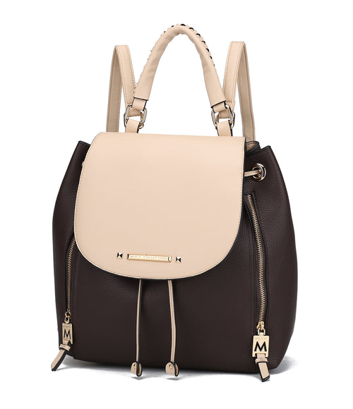 A Kimberly Backpack Vegan Leather Women by Pink Orpheus, with zippers, offers ample storage space.