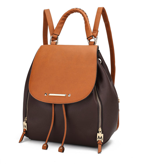 A Kimberly Backpack Vegan Leather Women by Pink Orpheus with zipper pockets.