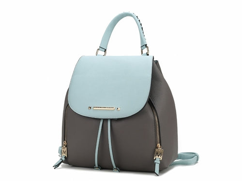 A Kimberly Backpack Vegan Leather Women with zipper pockets in grey and blue by Pink Orpheus.
