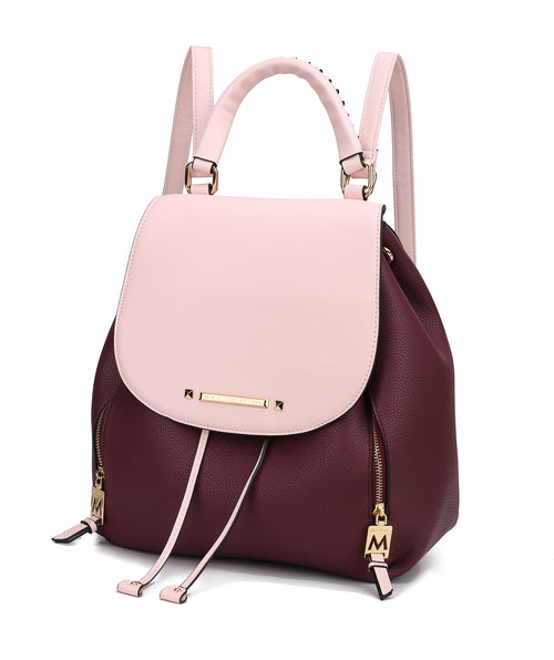 A Kimberly Backpack Vegan Leather Women by Pink Orpheus, with zippers, offering ample storage space.
