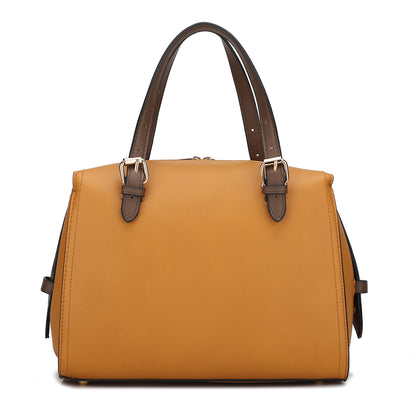 A Elise Vegan Leather Color-block Women Satchel Bag with two handles by Pink Orpheus.