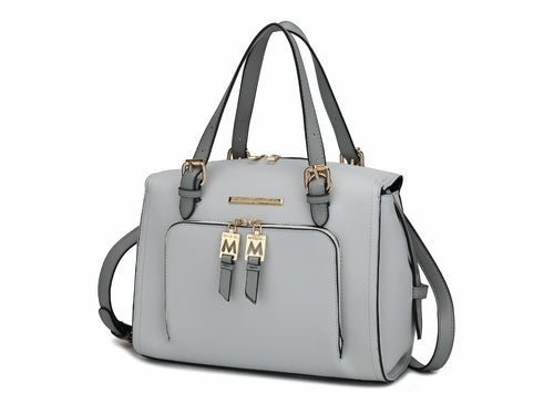 A Elise Vegan Leather Color-block Women Satchel Bag with gold hardware by Pink Orpheus.
