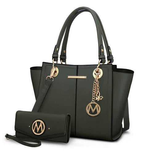 An Ivy Vegan Leather Womens Tote Bag and wallet set by Pink Orpheus with a gold logo.