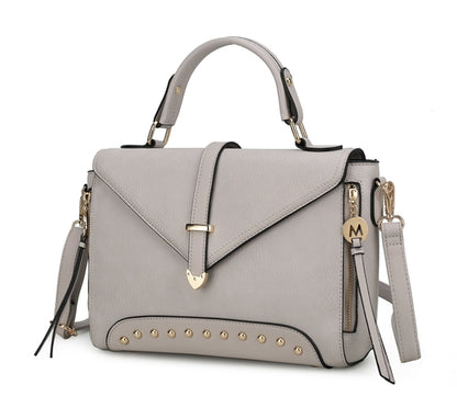A Angela Vegan Leather Women’s Satchel Bag with gold-tone embellishments by Pink Orpheus.