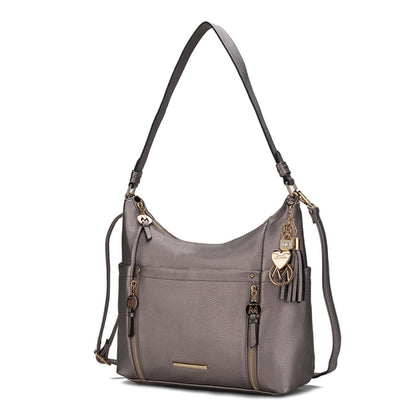 Sustainable Ruby Vegan Leather Women Shoulder Bag with external pockets and gold-tone hardware accents, crafted from vegan leather by Pink Orpheus.