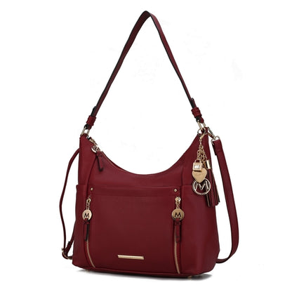 Ruby Vegan Leather Women Shoulder Bag by Pink Orpheus with gold-tone hardware, multiple zippers, and crafted from sustainable vegan leather.