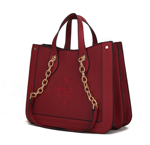 Pink Orpheus Stella Vegan Leather Women Tote Bag in burgundy with gold chain handles.