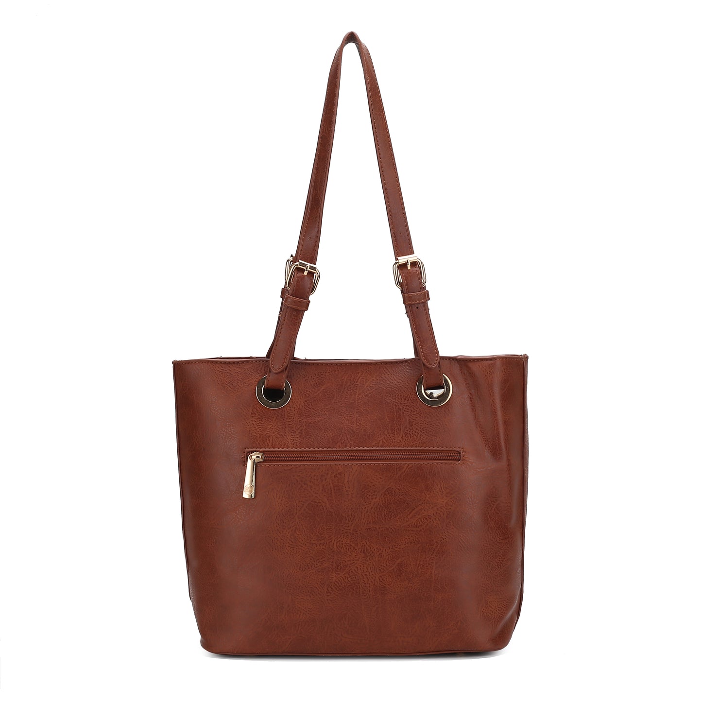 A Brown Vera Vegan Leather Patriotic Flag Pattern Women Tote Bag with two handles, made by Pink Orpheus.