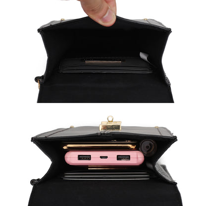 Two pictures of a Pink Orpheus Iona Crossbody Handbag Vegan Leather Women with a pink phone inside.