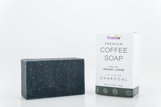 Activated Charcoal - Premium Coffee Soap Bar by Violet Sycamore with a box next to it.