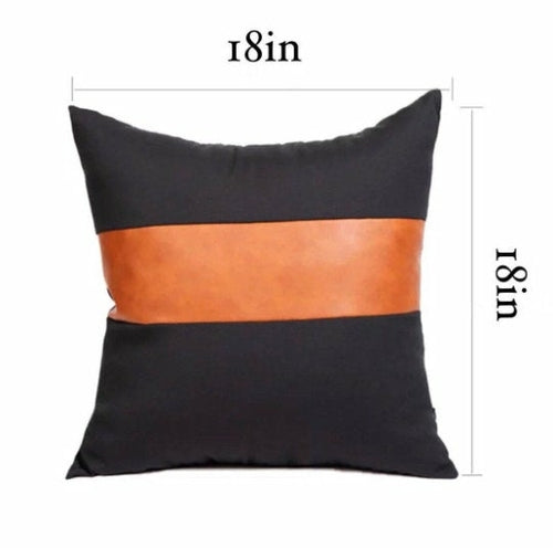 Striped Vegan leather throw pillow, Throw pillow cover 18x18in