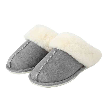 A pair of Trendsi Vegan Suede Center Seam Slippers on a white background, providing maximum comfort.